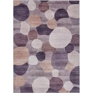 Photo of Plum Gray And Ivory Geometric Washable Indoor Outdoor Area Rug