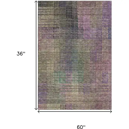 Plum Green And Brown Abstract Geometric Washable Area Rug With UV Protection Photo 3