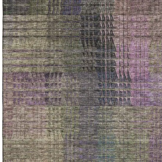 Plum Green And Brown Abstract Geometric Washable Area Rug With UV Protection Photo 4