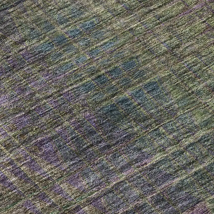 Plum Green And Brown Abstract Geometric Washable Area Rug With UV Protection Photo 1