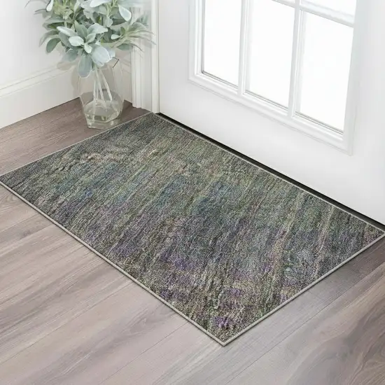 Plum Green And Brown Abstract Geometric Washable Area Rug With UV Protection Photo 2