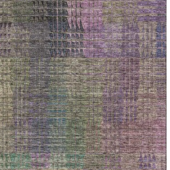 Plum Green And Brown Abstract Geometric Washable Area Rug With UV Protection Photo 4