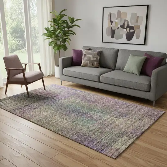 Plum Green And Brown Abstract Geometric Washable Area Rug With UV Protection Photo 1