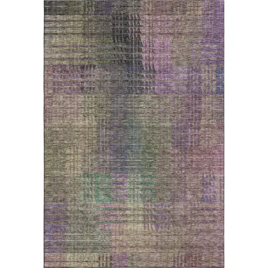 Plum Green And Brown Abstract Geometric Washable Area Rug With UV Protection Photo 7