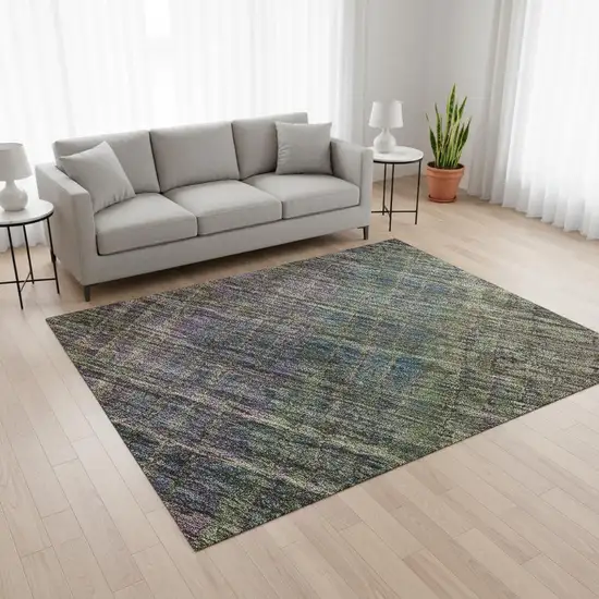 Plum Green And Brown Abstract Geometric Washable Area Rug With UV Protection Photo 2