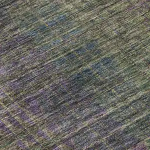 Photo of Plum Green And Brown Abstract Geometric Washable Area Rug With UV Protection