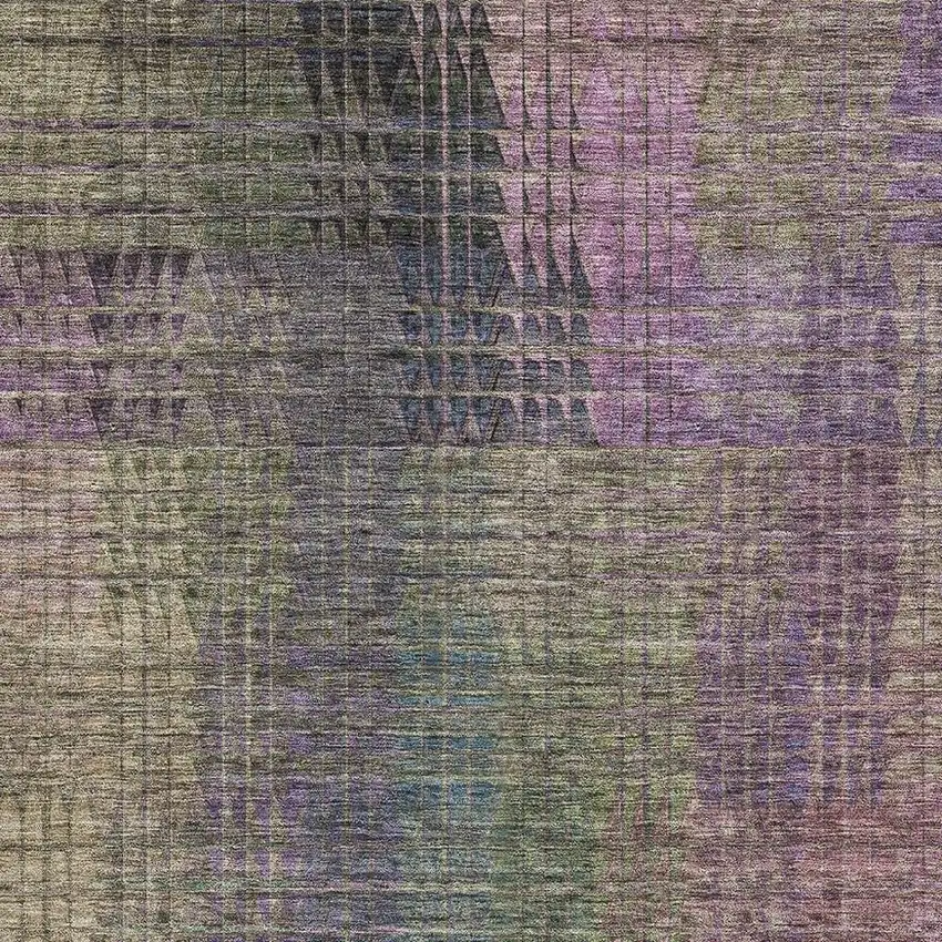 Plum Green And Brown Abstract Geometric Washable Area Rug With UV Protection Photo 4