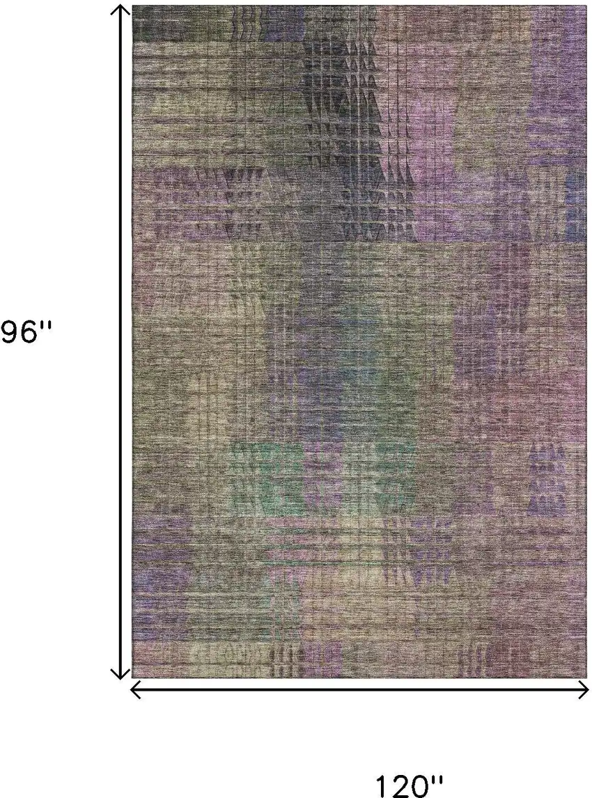Plum Green And Brown Abstract Geometric Washable Area Rug With UV Protection Photo 3