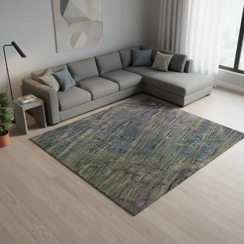 Plum Green And Brown Abstract Geometric Washable Area Rug With UV Protection Photo 2