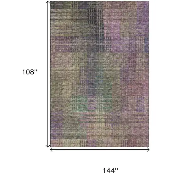 Plum Green And Brown Abstract Geometric Washable Area Rug With UV Protection Photo 3