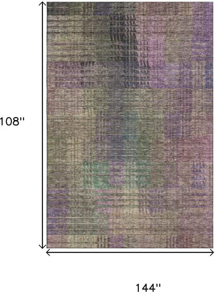 Plum Green And Brown Abstract Geometric Washable Area Rug With UV Protection Photo 3
