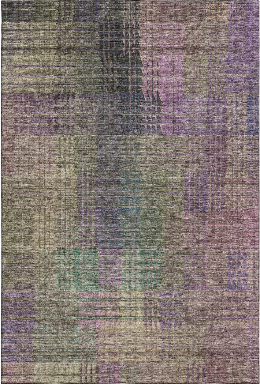 Plum Green And Brown Abstract Geometric Washable Area Rug With UV Protection Photo 7