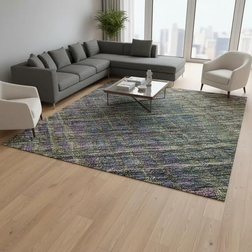 Plum Green And Brown Abstract Geometric Washable Area Rug With UV Protection Photo 2