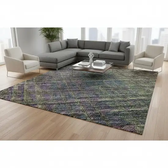 Plum Green And Brown Abstract Geometric Washable Area Rug With UV Protection Photo 2