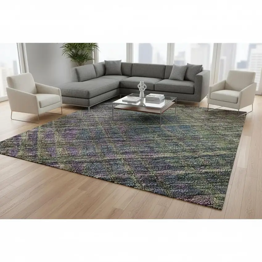 Plum Green And Brown Abstract Geometric Washable Area Rug With UV Protection Photo 2