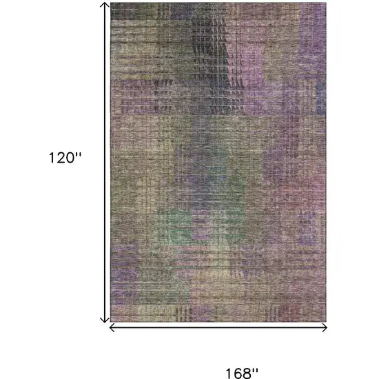 Plum Green And Brown Abstract Geometric Washable Area Rug With UV Protection Photo 3