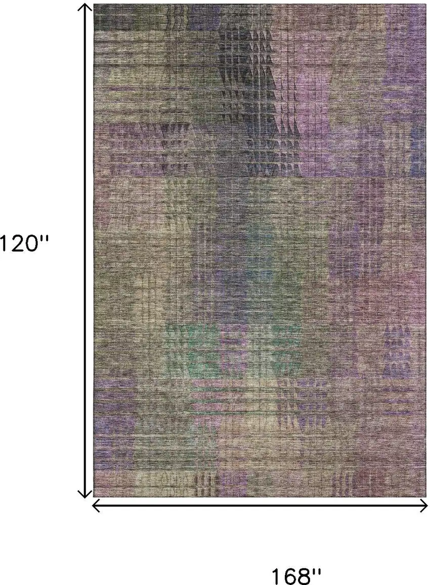 Plum Green And Brown Abstract Geometric Washable Area Rug With UV Protection Photo 3