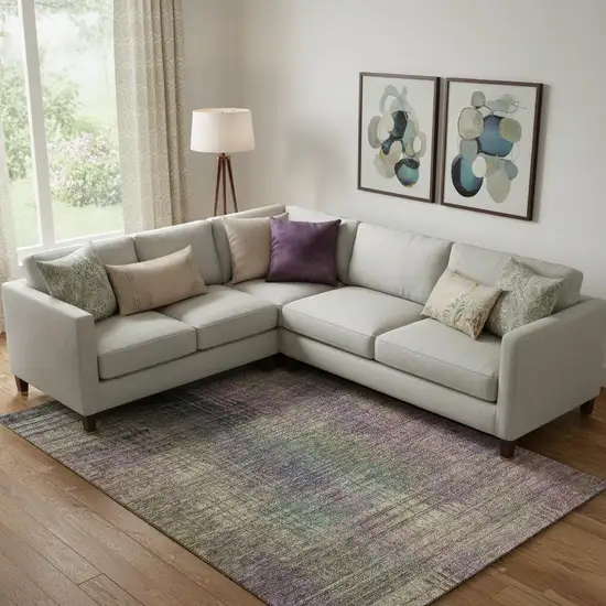 Plum Green And Brown Abstract Geometric Washable Area Rug With UV Protection Photo 1