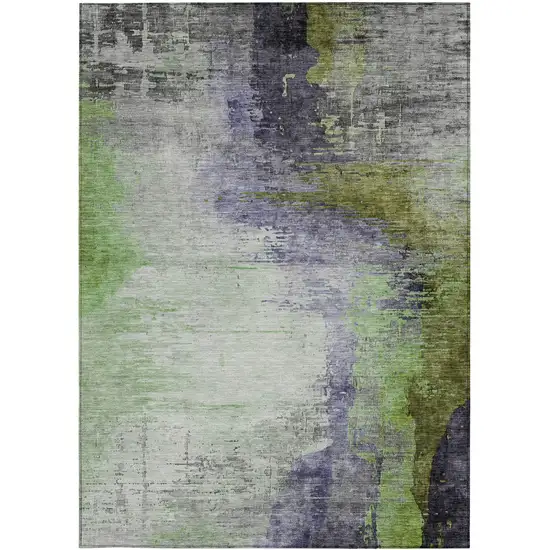 Plum Green And Silver Abstract Washable Indoor Outdoor Area Rug Photo 1
