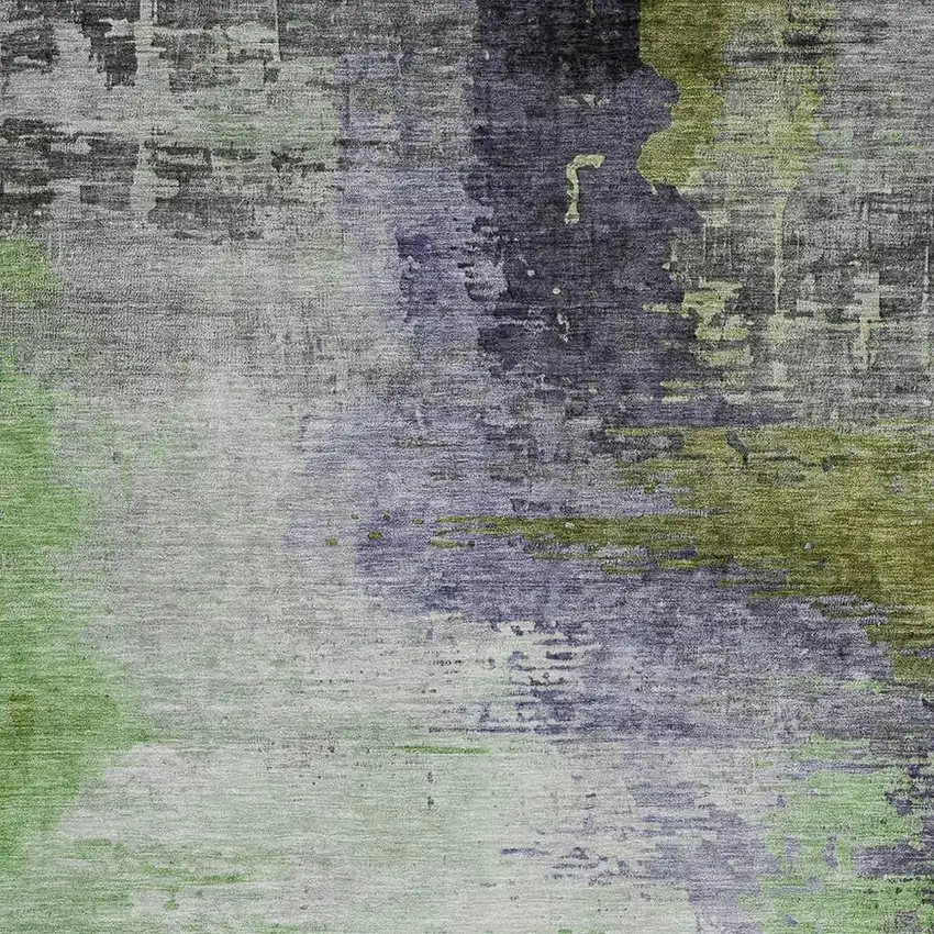 Plum Green And Silver Abstract Washable Indoor Outdoor Area Rug Photo 3