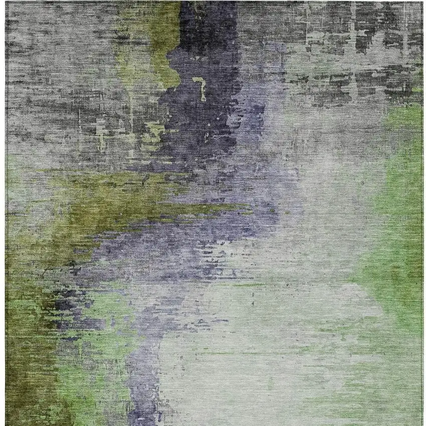 Plum Green And Silver Abstract Washable Indoor Outdoor Area Rug Photo 9
