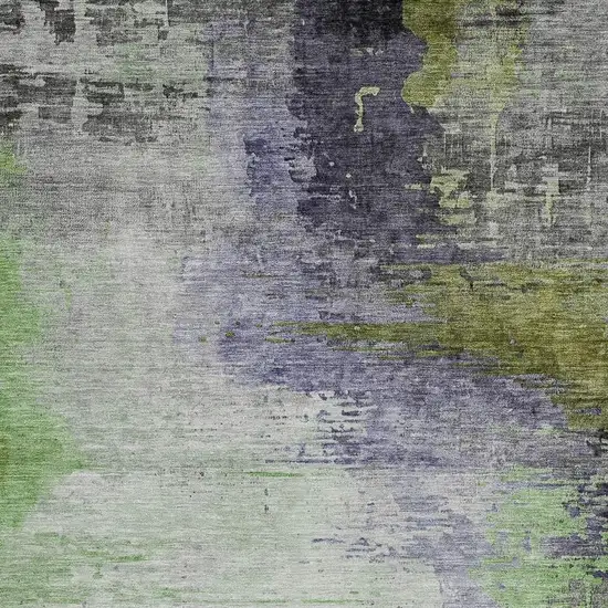 Plum Green And Silver Abstract Washable Indoor Outdoor Area Rug Photo 3