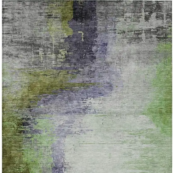 Plum Green And Silver Abstract Washable Indoor Outdoor Area Rug Photo 9