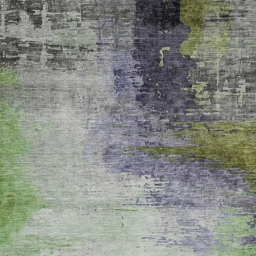 Plum Green And Silver Abstract Washable Indoor Outdoor Area Rug Photo 3