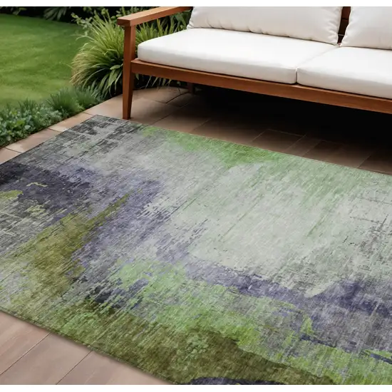 Plum Green And Silver Abstract Washable Indoor Outdoor Area Rug Photo 2