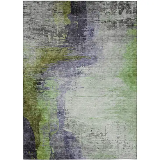 Plum Green And Silver Abstract Washable Indoor Outdoor Area Rug Photo 3