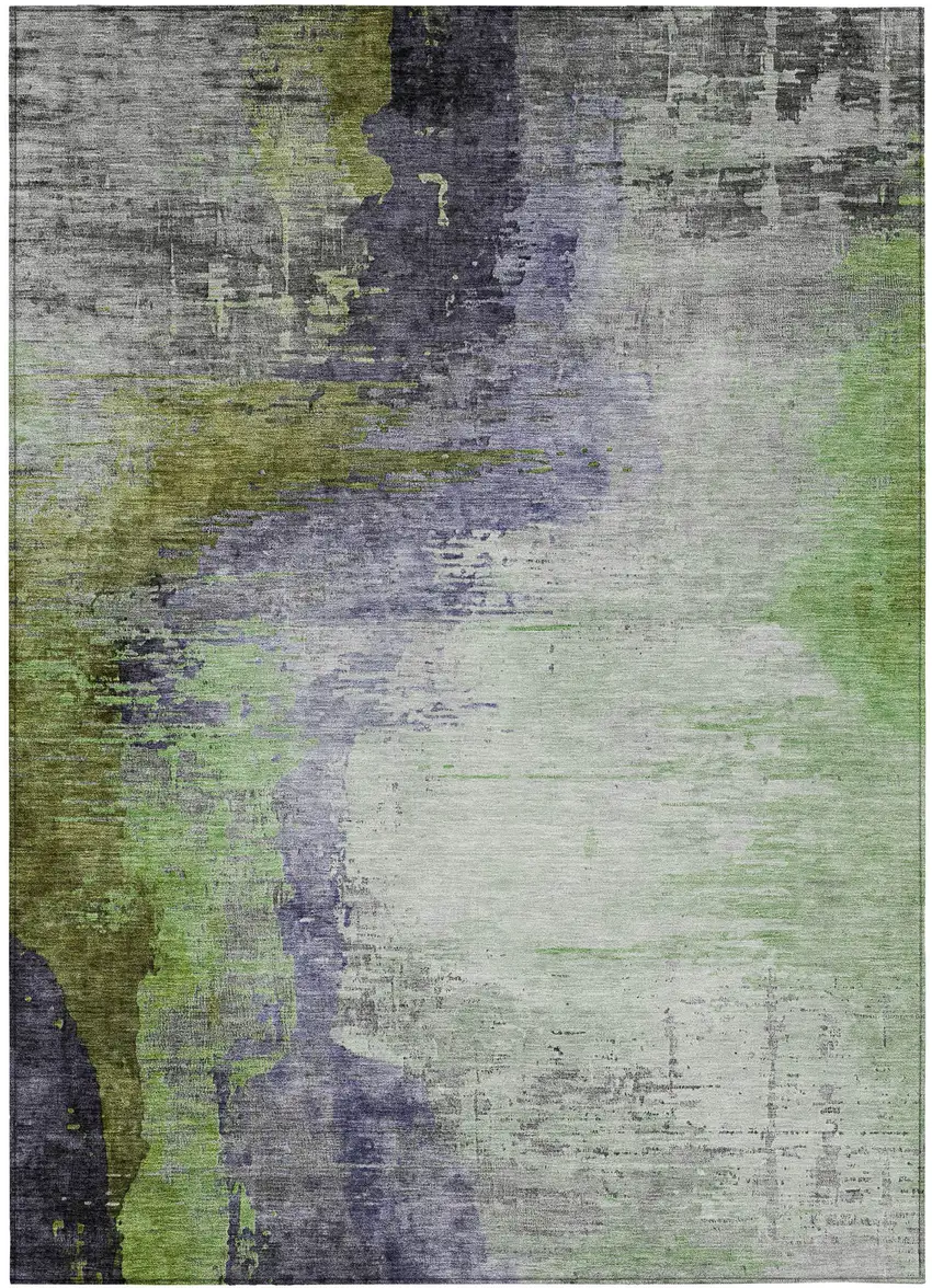 Plum Green And Silver Abstract Washable Indoor Outdoor Area Rug Photo 3