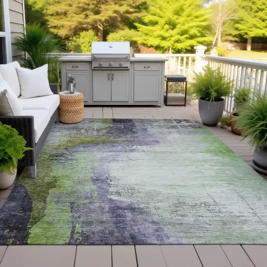 Plum Green And Silver Abstract Washable Indoor Outdoor Area Rug Photo 4