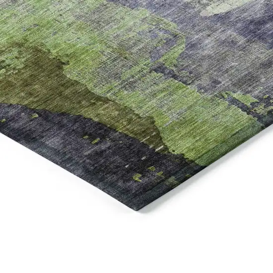 Plum Green And Silver Abstract Washable Indoor Outdoor Area Rug Photo 9