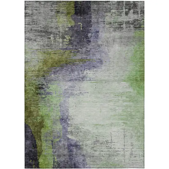 Plum Green And Silver Abstract Washable Indoor Outdoor Area Rug Photo 8
