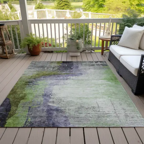 Plum Green And Silver Abstract Washable Indoor Outdoor Area Rug Photo 6