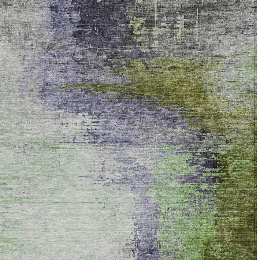 Plum Green And Silver Abstract Washable Indoor Outdoor Area Rug Photo 2