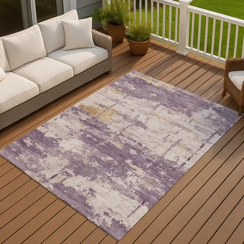 Plum Ivory And Gold Abstract Washable Indoor Outdoor Area Rug Photo 3
