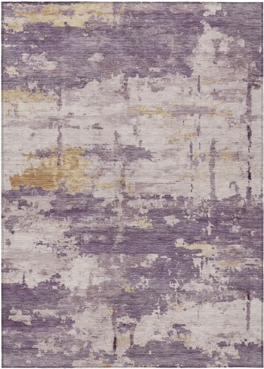 Plum Ivory And Gold Abstract Washable Indoor Outdoor Area Rug Photo 8