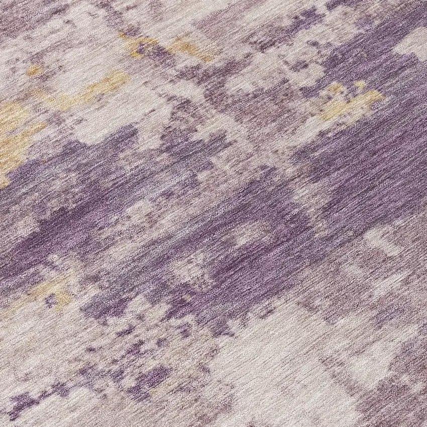 Plum Ivory And Gold Abstract Washable Indoor Outdoor Area Rug Photo 1