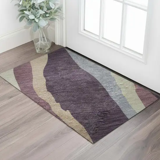 Plum Ivory And Gray Abstract Washable Area Rug With UV Protection Photo 2