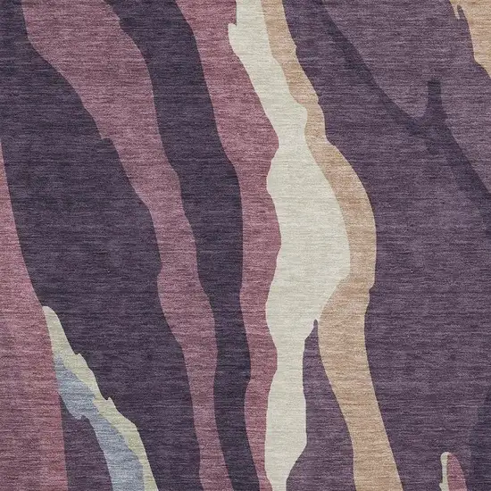 Plum Ivory And Gray Abstract Washable Area Rug With UV Protection Photo 3