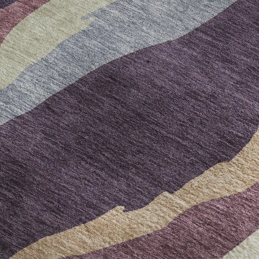 Plum Ivory And Gray Abstract Washable Area Rug With UV Protection Photo 2