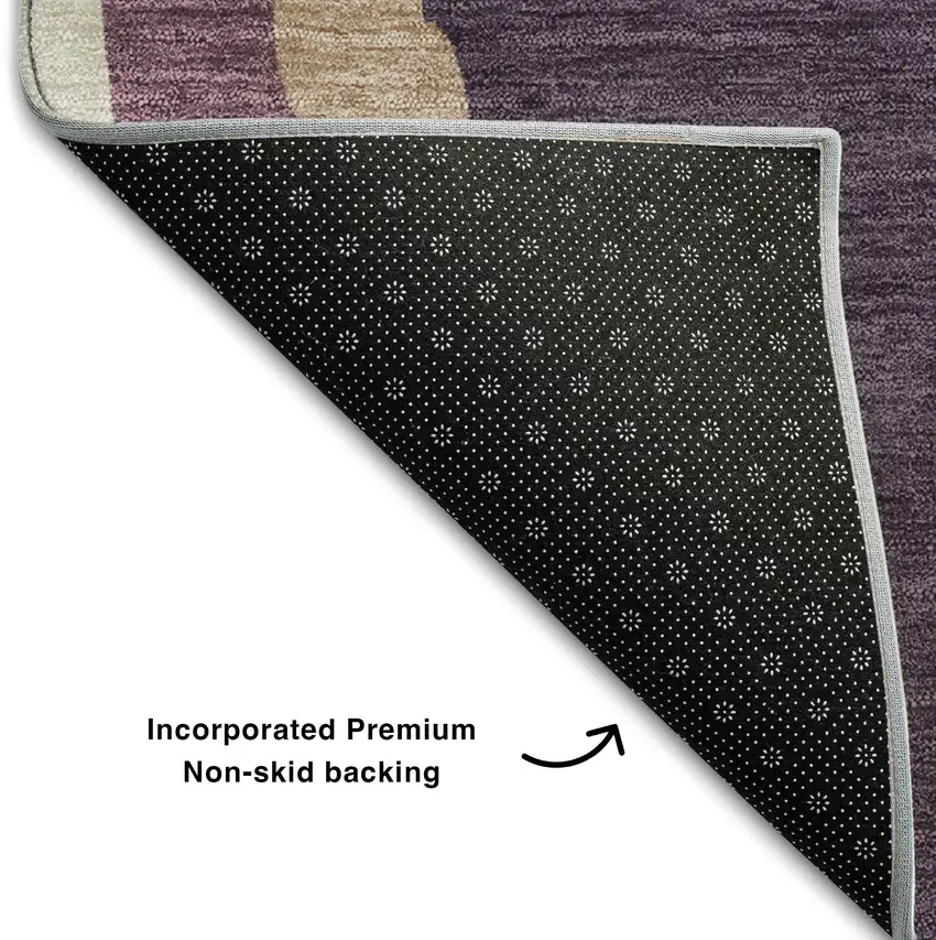 Plum Ivory And Gray Abstract Washable Area Rug With UV Protection Photo 7