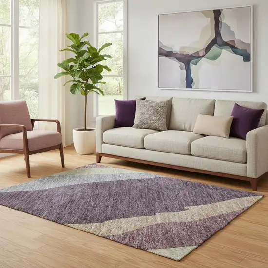Plum Ivory And Gray Abstract Washable Area Rug With UV Protection Photo 2