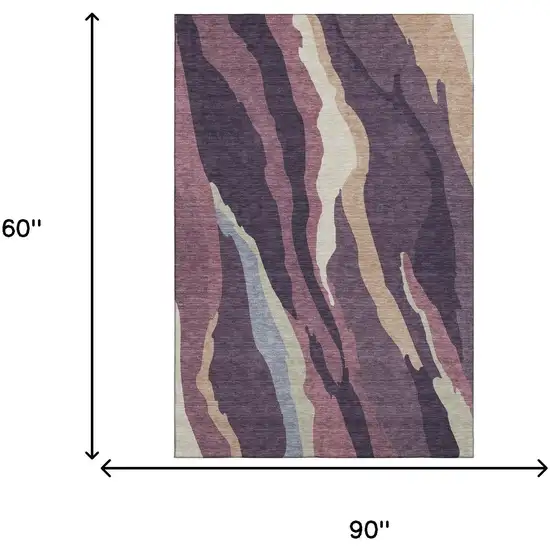 Plum Ivory And Gray Abstract Washable Area Rug With UV Protection Photo 4