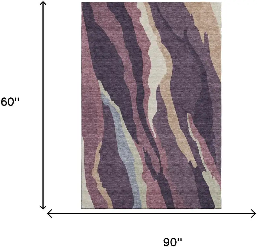 Plum Ivory And Gray Abstract Washable Area Rug With UV Protection Photo 4