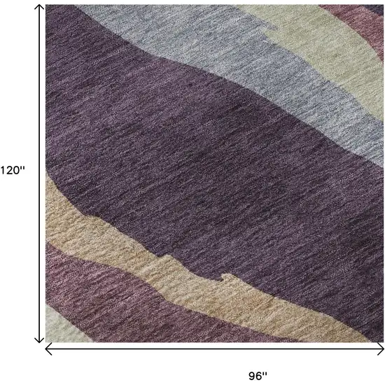 Plum Ivory And Gray Abstract Washable Area Rug With UV Protection Photo 8