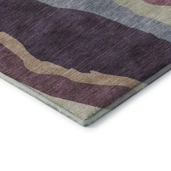 Plum Ivory And Gray Abstract Washable Area Rug With UV Protection Photo 7