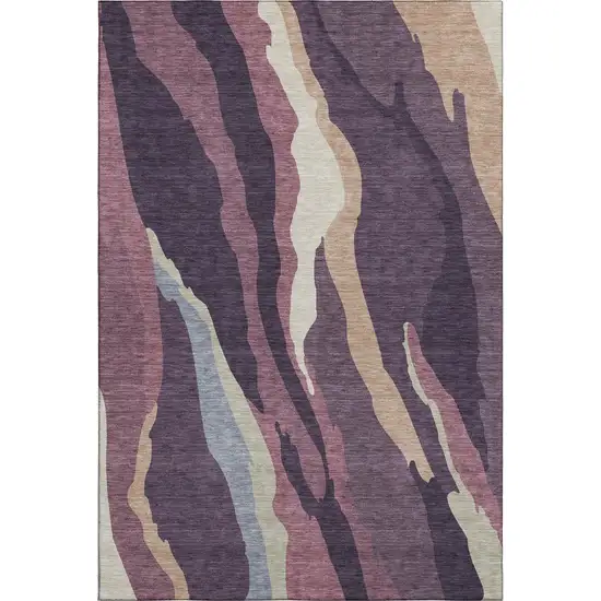 Plum Ivory And Gray Abstract Washable Area Rug With UV Protection Photo 5