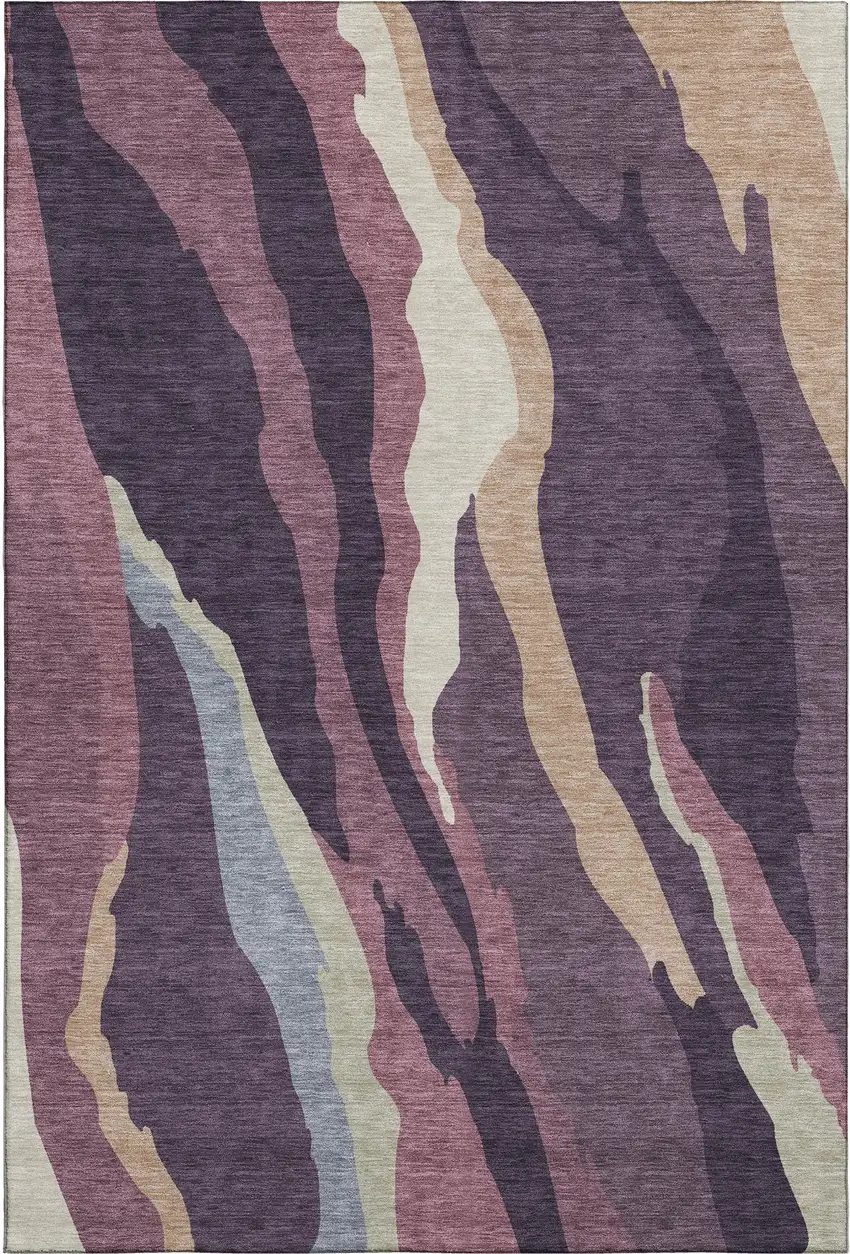Plum Ivory And Gray Abstract Washable Area Rug With UV Protection Photo 5